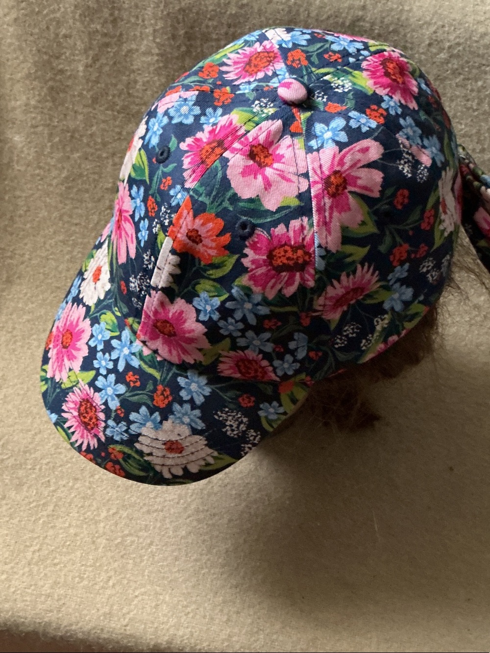 Paper Source Navy Floral Baseball Cap with Pink & Light Blue Flowers